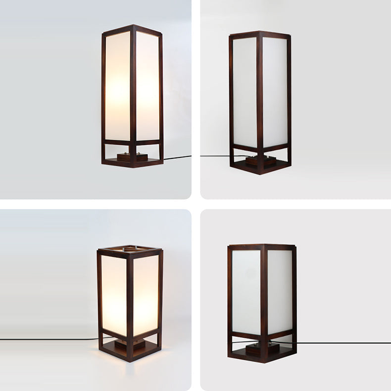 Traditional Chinese Rectangular Parchment Wood 1-Light Floor Lamp for Entertainment Rooms