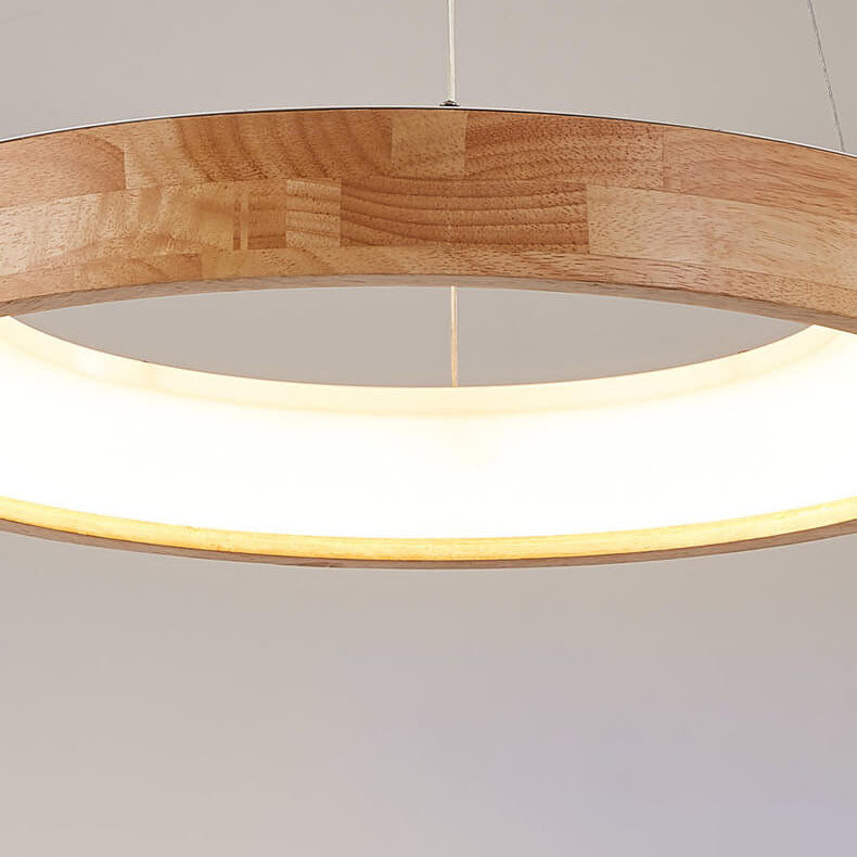 Japanese Simplicity Log Circle Island Light LED Chandelier - Modern Minimalist Lighting Fixture for Kitchen and Dining Rooms, Energy Efficient Design, Adjustable Height, Warm White Illumination
