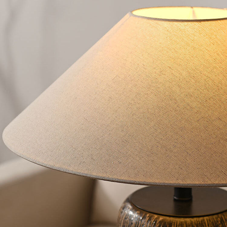 Japanese Wabi-Sabi Ceramic Column Base Floor Lamp - 1-Light Fabric Shade