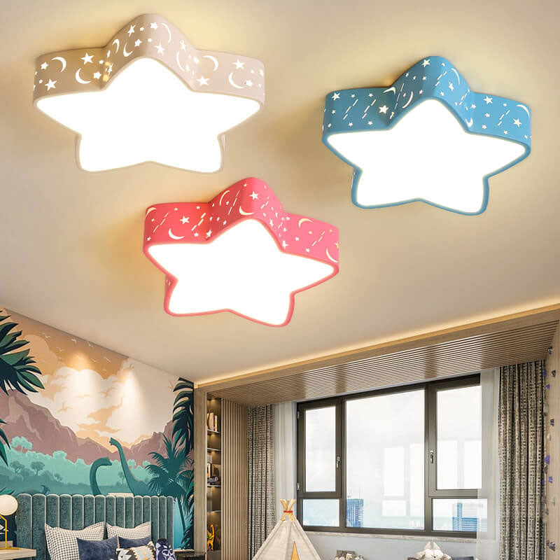 Cartoon Creative Star Shape LED Flush Mount Ceiling Light Fixture for Kids' Room, Nursery, Children’s Bedroom, Modern Ceiling Lamp, Cute Decorative Lighting, Energy-Efficient Star Pendant Light for Playroom or Baby Room