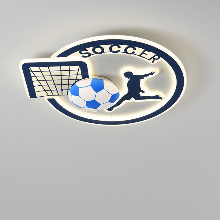 Contemporary Creative Kids Round Basketball Football Iron Acrylic LED Flush Mount Ceiling Light for Bedroom Playroom Sports Decor Kids Lighting Fixture Top Rated Children’s Room Ceiling Lamp