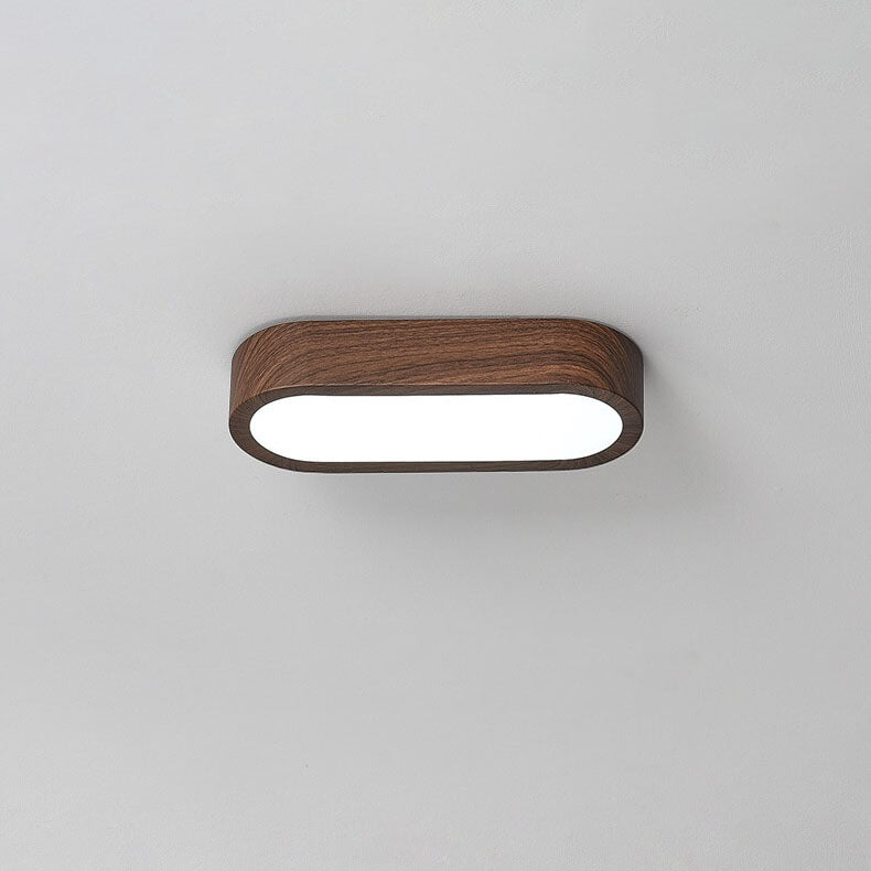 Modern Minimalist Oval Wood Grain LED Flush Mount Ceiling Light for Hallway