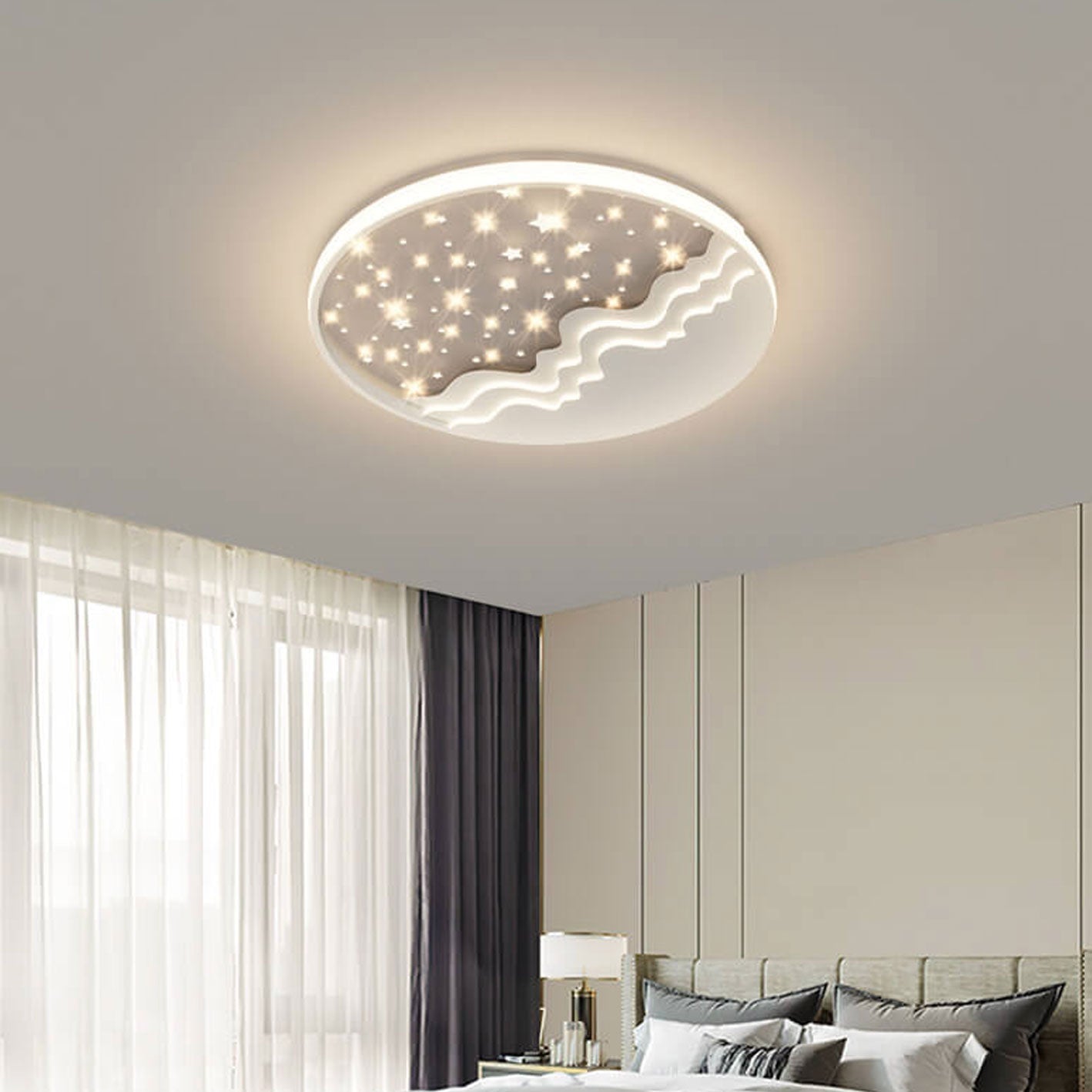 Nordic Aluminum LED Flush Mount Ceiling Light – Round Star Moon Design - Modern Home Lighting