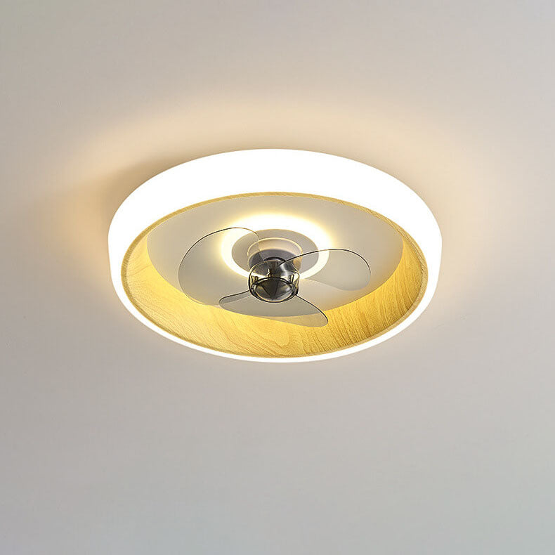 Nordic Minimalist Round Acrylic Wood Grain LED Ceiling Fan Light