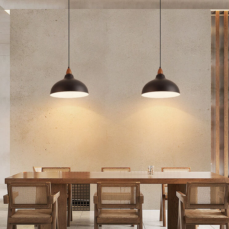 Japanese Iron Dome Solid Wood Pendant Light - 1-Light Fixture