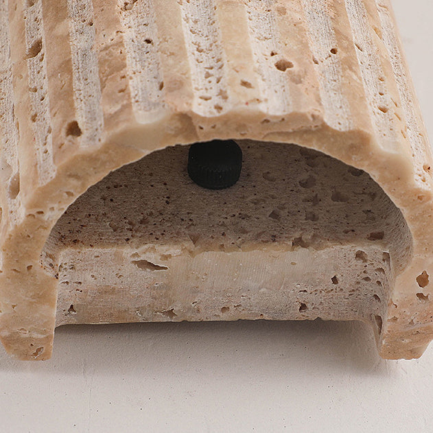 Traditional Japanese Striped Beige Travertine Semicircle LED Wall Sconce for Living Room - Waterproof Decor Lighting