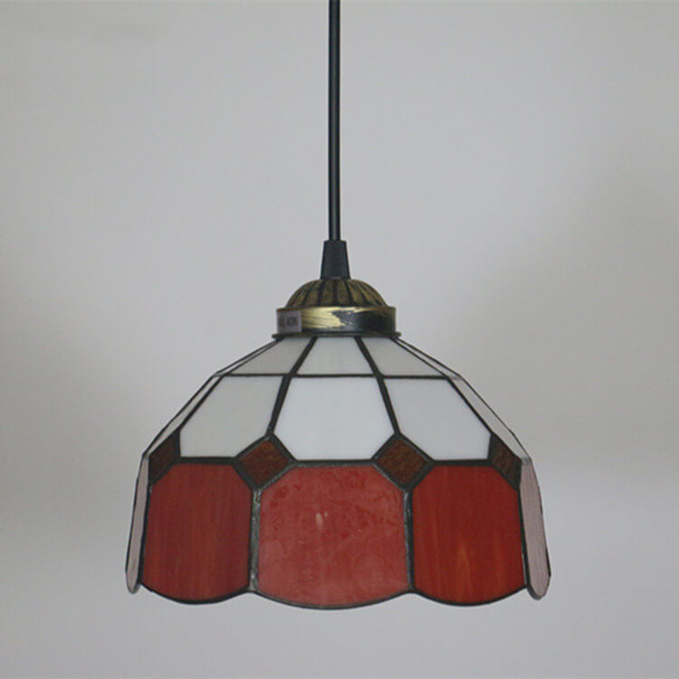 Traditional Tiffany Stained Glass Pendant Light for Living Room, Round 1-Light Iron Dome Shade