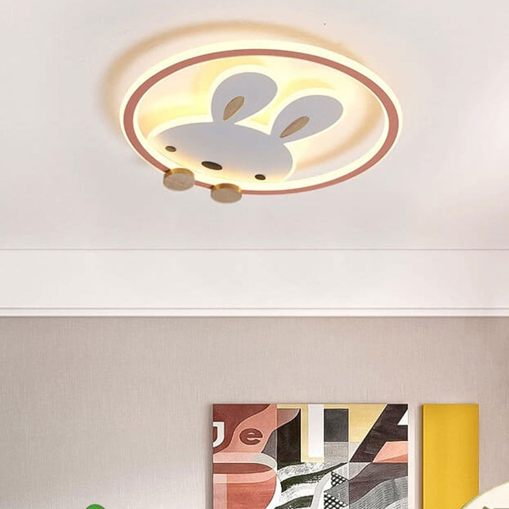 Childlike Modern Cartoon Rabbit LED Flush Mount Light Ceiling Fixture Cute Bunny Design for Kids Room Nursery Playroom Aesthetic Lighting Decor Kids Bedroom Illumination Creative Playful Home Lighting Children's Room Ceiling Light