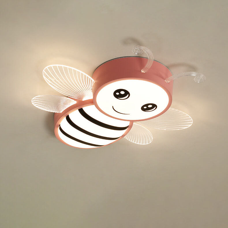 Contemporary Kids Bee Iron Acrylic LED Flush Mount Ceiling Light for Bedroom, Nursery Lighting, Child's Room Decor, Insect Theme Ceiling Fixture, Energy-Efficient Illumination, Cute Bee Design, Playful Ceiling Lights for Children, Modern Flush Mount Honey