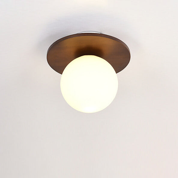 Traditional Japanese Glass Iron Woodgrain Semi-Flush Mount Ceiling Light