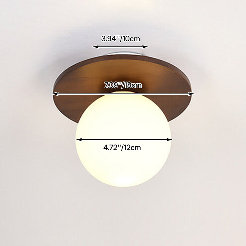 Traditional Japanese Glass Iron Woodgrain Semi-Flush Mount Ceiling Light