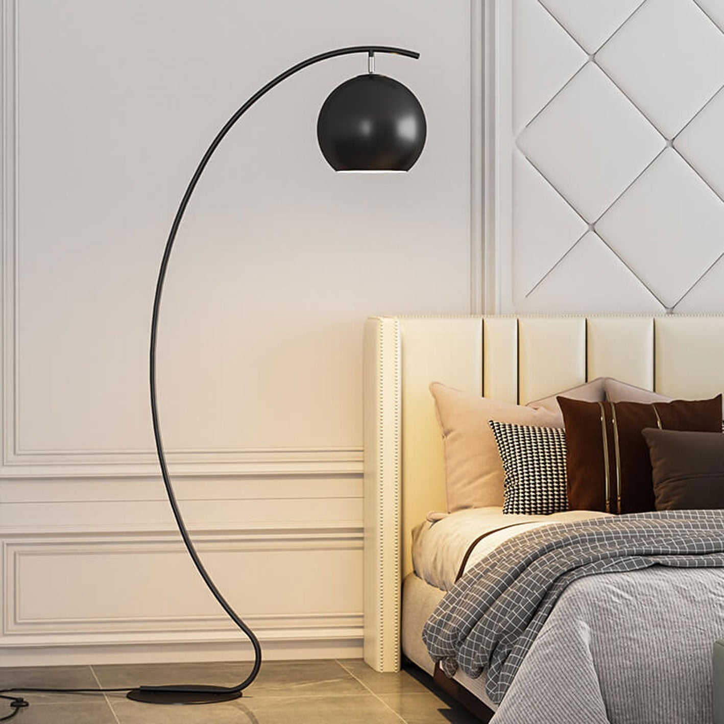 Nordic Minimalist Curved Line Floor Lamp - 1-Light Dome Design