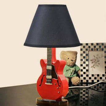 Cartoon Creative Fabric Shade Guitar 1-Light Table Lamp, Unique Children's Bedroom Lighting, Musical Theme Décor, Fun Nursery Lamps, Playful Home Office Lighting, Kid-Friendly Table Lamps, Stylish Modern Lamp for Music Lovers, Vibrant Decorative Lighting