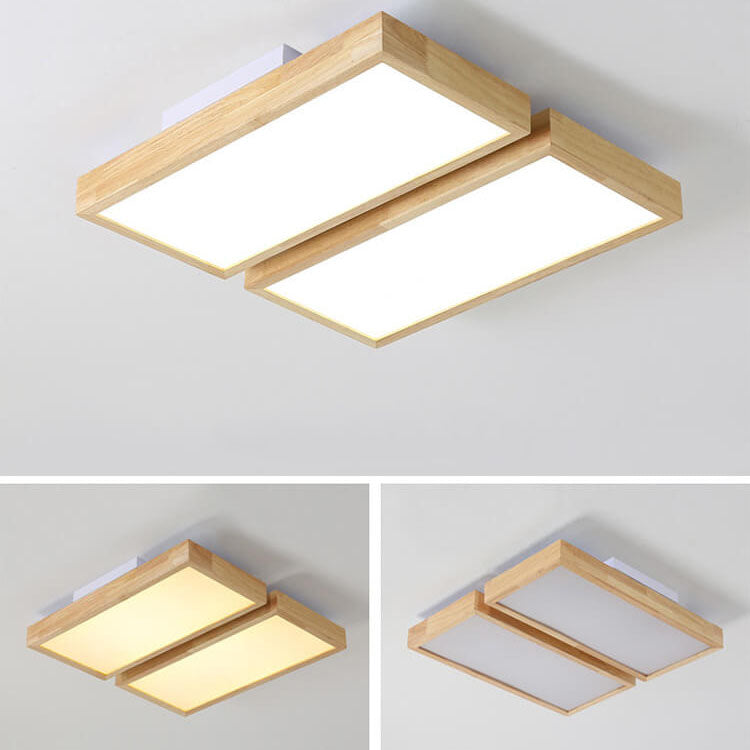 Nordic Japanese Log Wood LED Ceiling Light - Rectangular Flush Mount