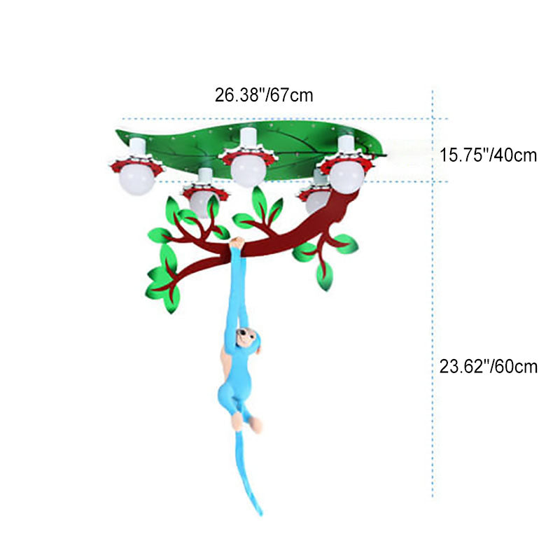 Contemporary Monkey Leaf Acrylic 5-Light Flush Mount Ceiling Light for Kids' Bedroom
