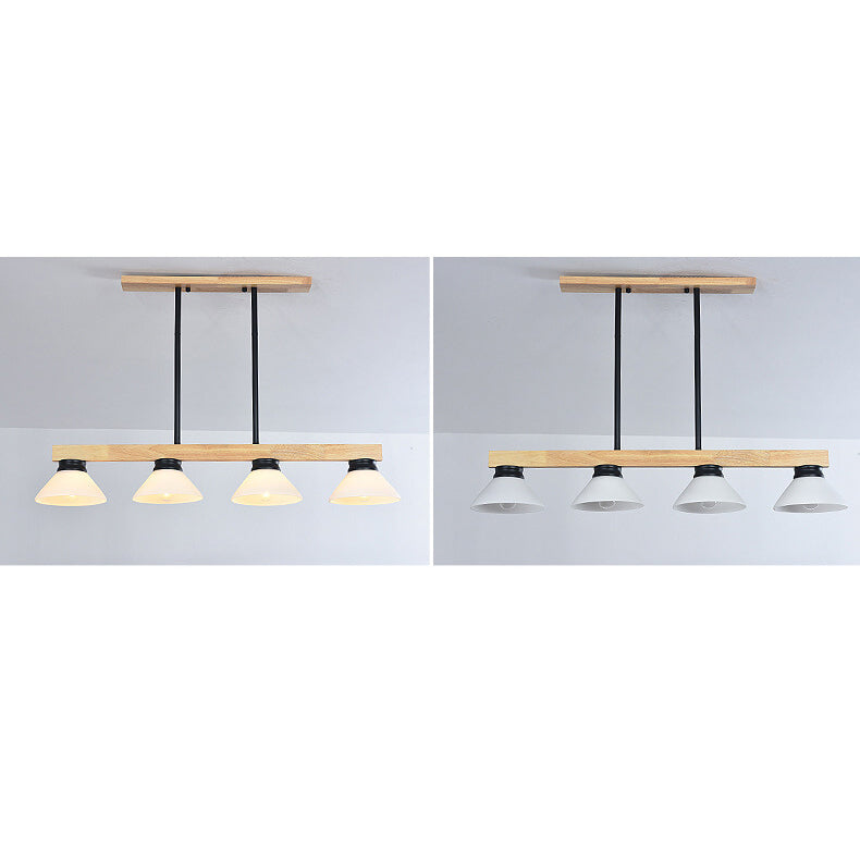 Nordic Solid Wood Cone Glass Shade 3/4 Light Island Chandelier