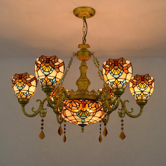 Traditional Tiffany Bead Dome Baroque Chandelier - 8/11 Light Iron and Glass Alloy for Living Room