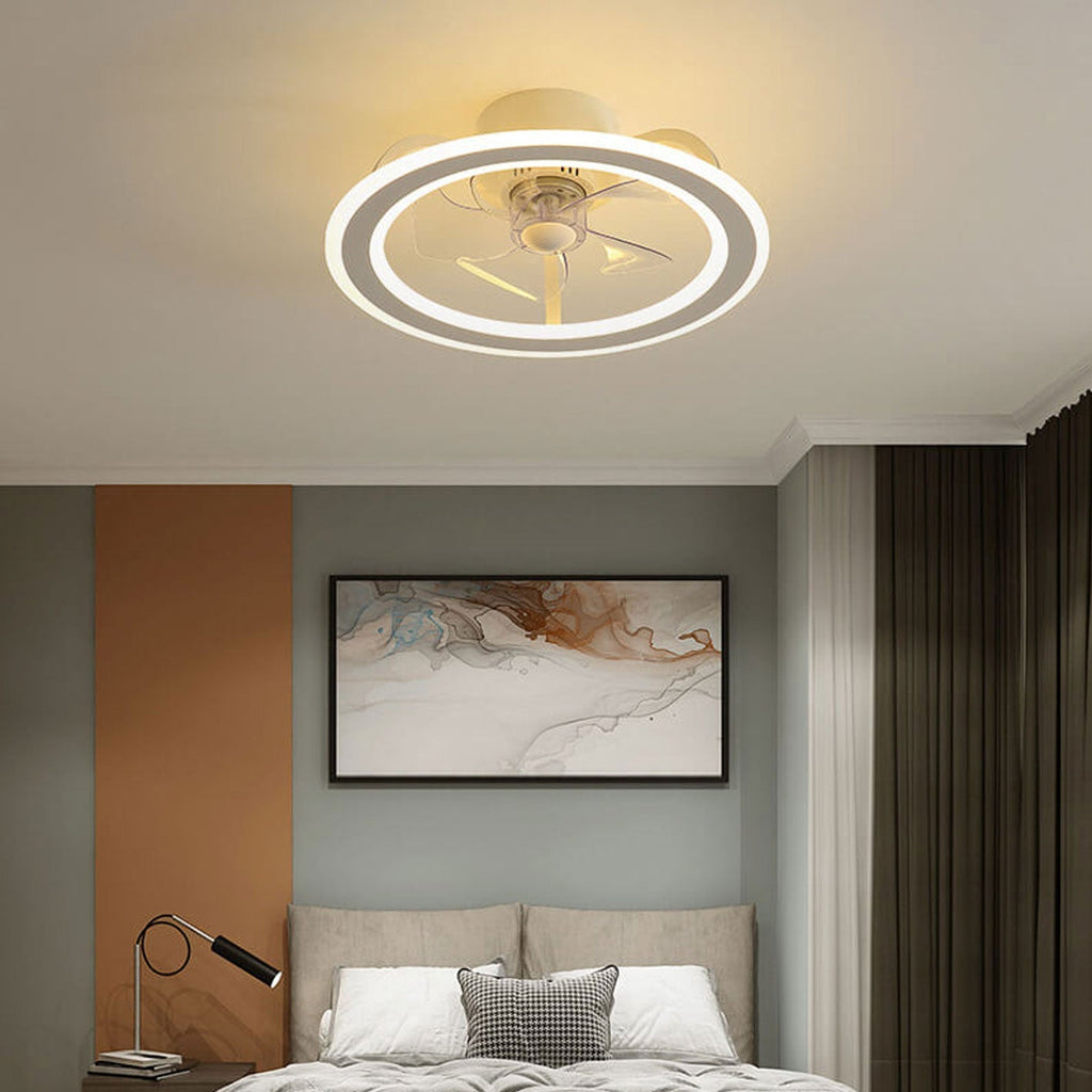 Nordic Creative Round LED Semi-Flush Mount Ceiling Fan Light Fixture