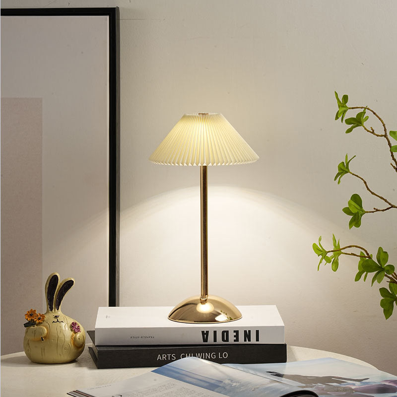 Contemporary Scandinavian Rechargeable Iron Fabric Conic Pleated 1-Light Table Lamp Bedside Modern Design Portable Nightstand Lighting Stylish Minimalist Home Decor Eco-Friendly Rechargeable LED Lamp Perfect for Bedroom Living Room Office Accent Light