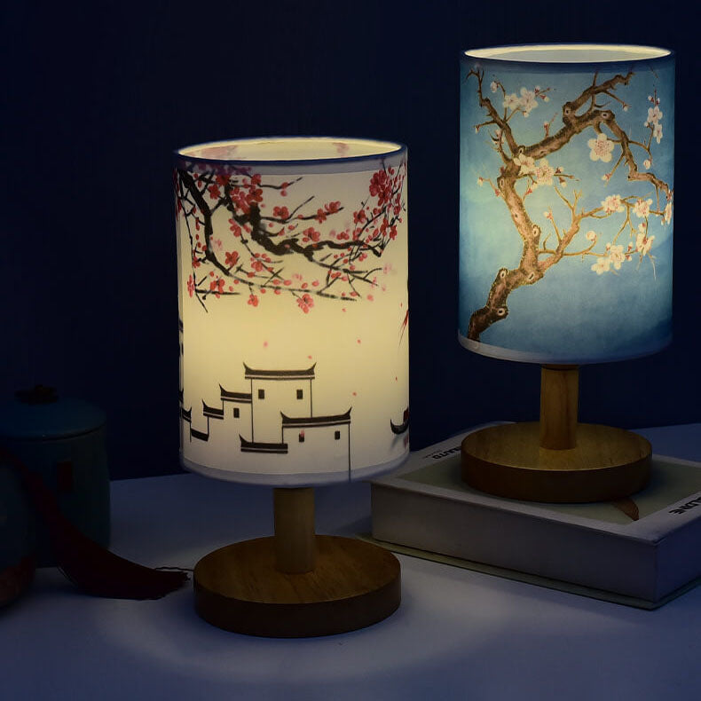 Modern Minimalist LED Table Lamp, Fabric Column Landscape Design, Wood Base Lighting, Contemporary Home Decor, Stylish Nightstand Lamp, Energy-Efficient LED, Living Room Accent Light, Bedroom Illumination, Unique Design Lamps, Eco-Friendly Lighting Soluti