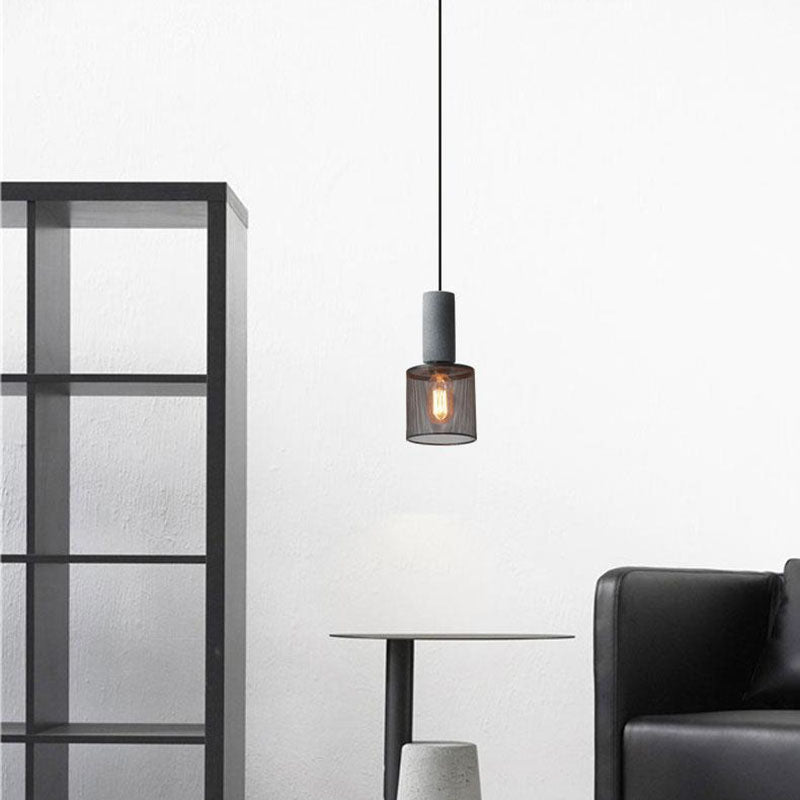 Contemporary Industrial Tapered Cement & Iron Pendant Light - 1-Light for Living Room