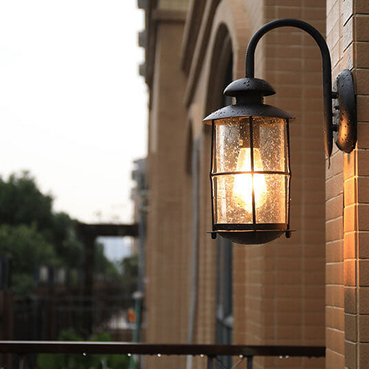 European Vintage Waterproof Iron Glass Wall Sconce Lamp - 1-Light Outdoor Fixture