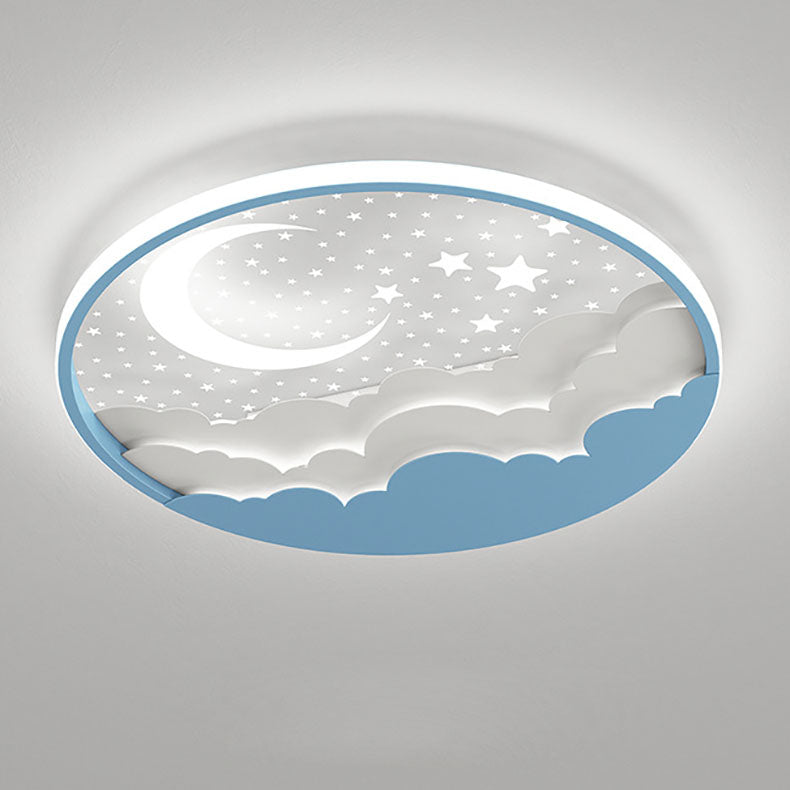 Contemporary Cartoon Stars Moon Acrylic LED Kids Flush Mount Ceiling Light for Living Room, Nursery, Bedroom, Playroom, Childrens Lighting, Modern Kids Room Decor, Energy Efficient Bright Ceiling Fixture