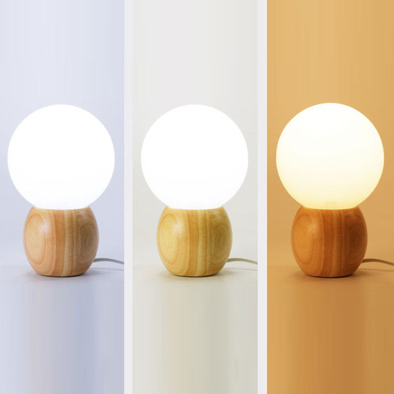 Contemporary Scandinavian Orb Glass Table Lamp - Wood Base 1-Light for Bedroom