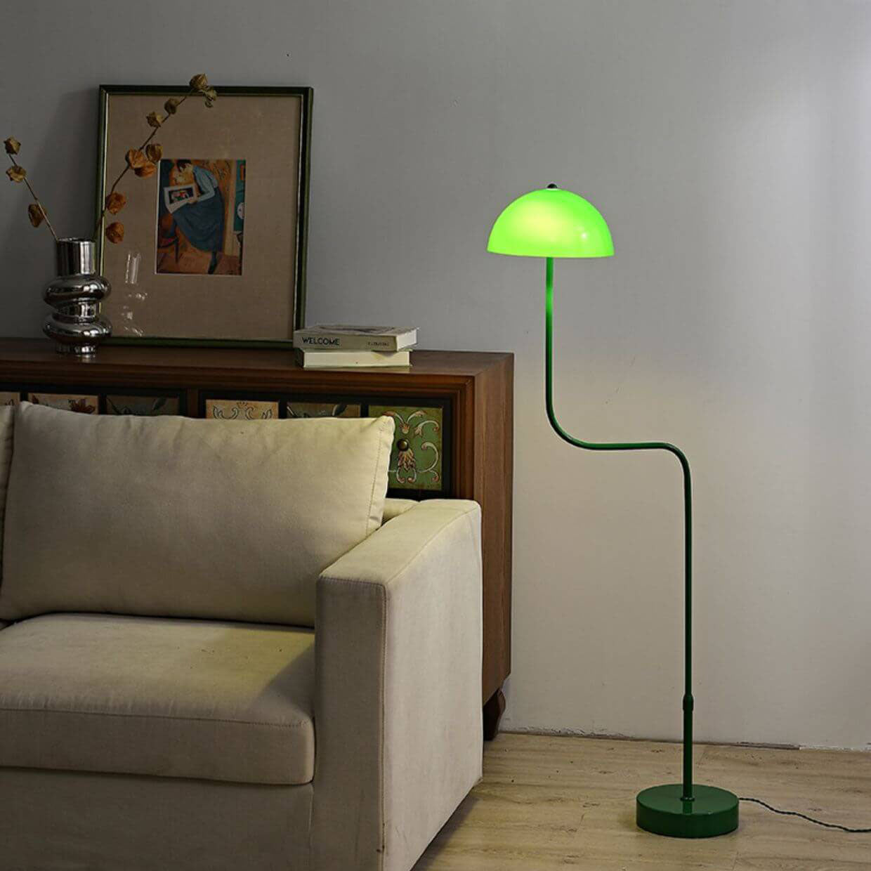 Contemporary Scandinavian Iron Glass Dome Floor Lamp for Study - 1-Light Design