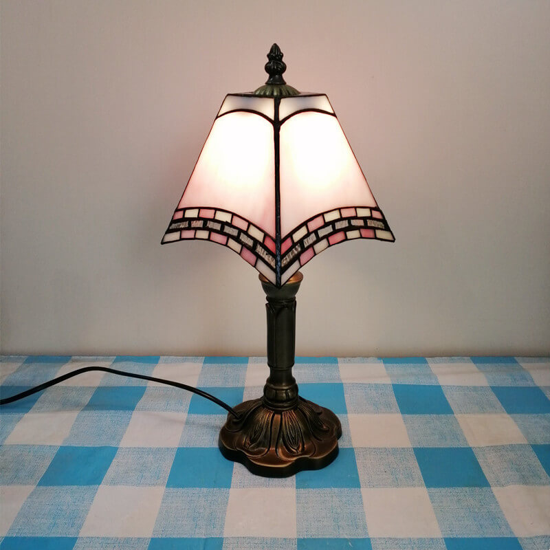 Traditional Tiffany Square Stained Glass Table Lamp - 1-Light Iron Fixture for Bedroom Decor