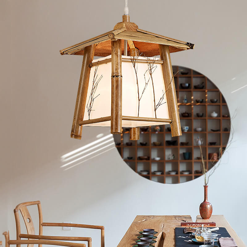 Japanese Rustic Vintage Bamboo Weaving Pendant Light 1-Light Fixture