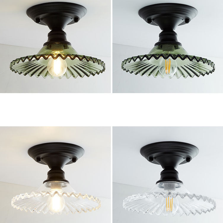 Contemporary Nordic Iron Glass Floral Round Geometry Semi-Flush Mount Light for Living Room & Bedroom