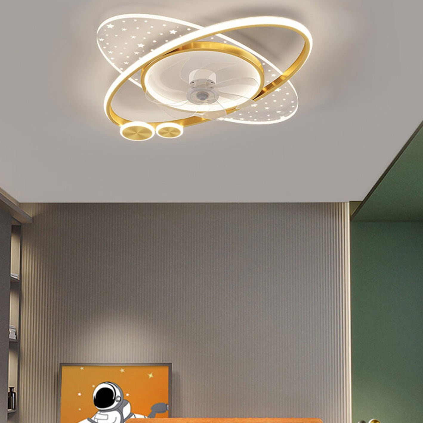 Modern LED Flush Mount Ceiling Fan Light - Creative Planet Star Effect Design, Energy Efficient, Stylish Home Lighting