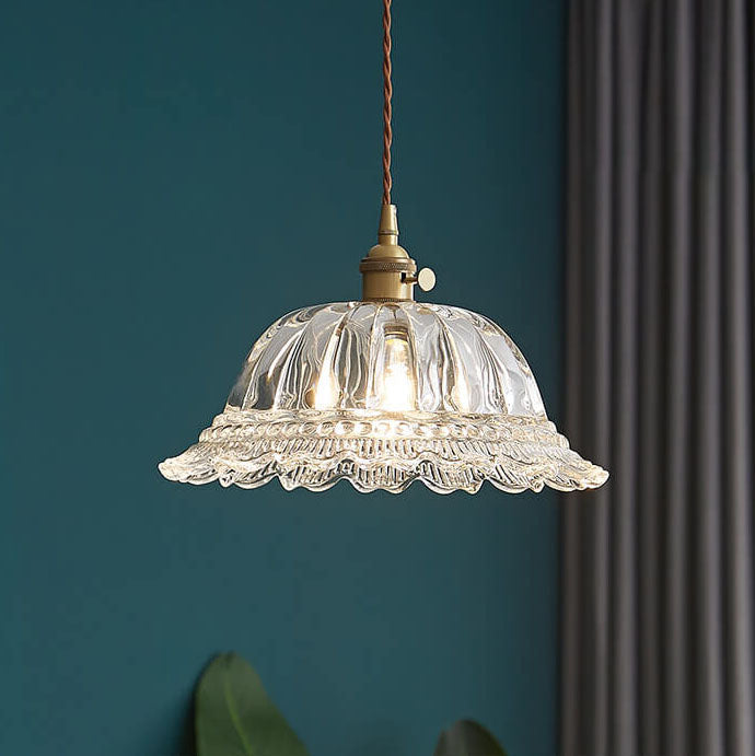 Contemporary Nordic Floral Glass Pendant Light - 1-Light Brass Fixture for Living Room & Bedroom