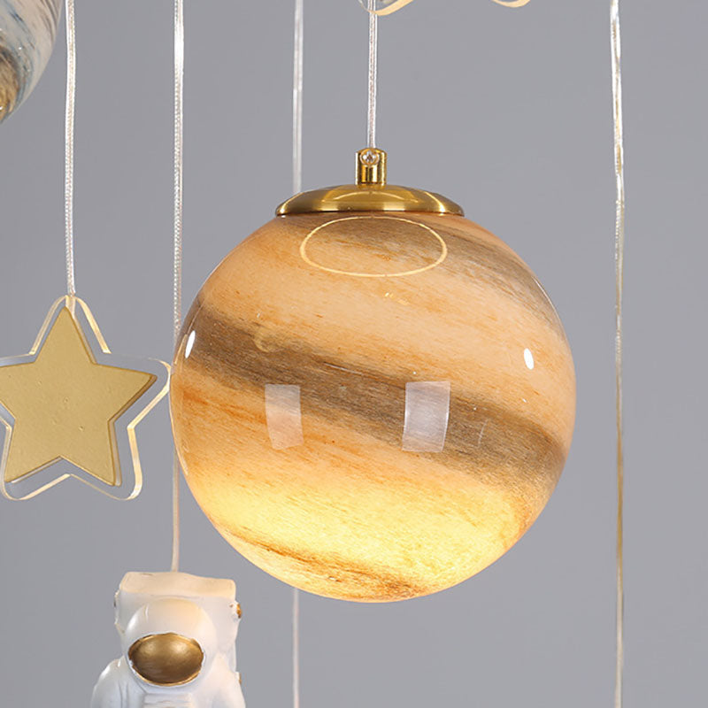Contemporary Scandinavian Space Planet Acrylic Glass Round Shade LED Kids Flush Mount Ceiling Light for Bedroom, Kids Lighting, Scandinavian Design, Space Theme Decor, Modern Flush Mount Light, Acrylic Ceiling Fixture, LED Kids Room Light, Playroom Lighti