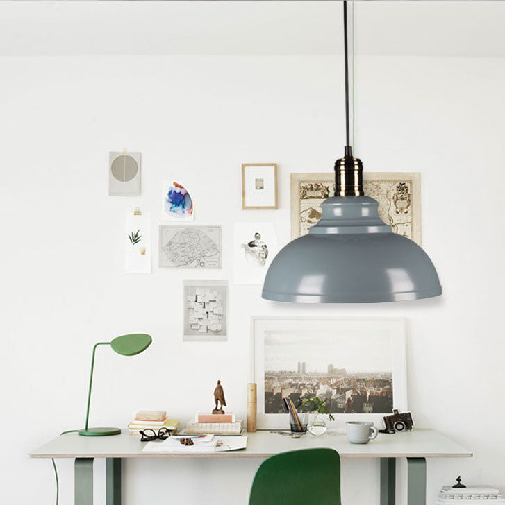 Contemporary Industrial Dome Pendant Light - Round Iron 1-Light Fixture for Living Room