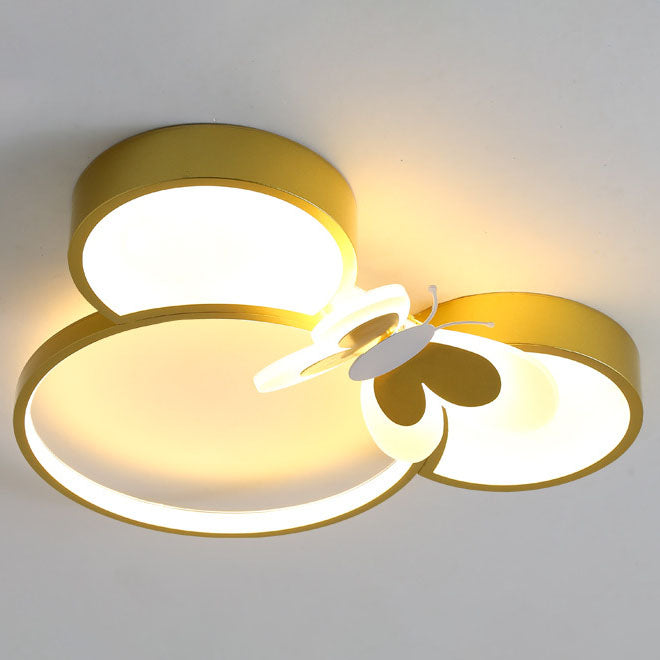 Modern Creative Minimalist Wrought Iron Cartoon Mouse LED Flush Mount Ceiling Light Kids Room Nursery Decorative Lighting Fun Cute Design Energy Efficient Ceiling Fixture Bright Kids Bedroom Illumination Stylish Home Decor Unique Animal Light Fixture Cart