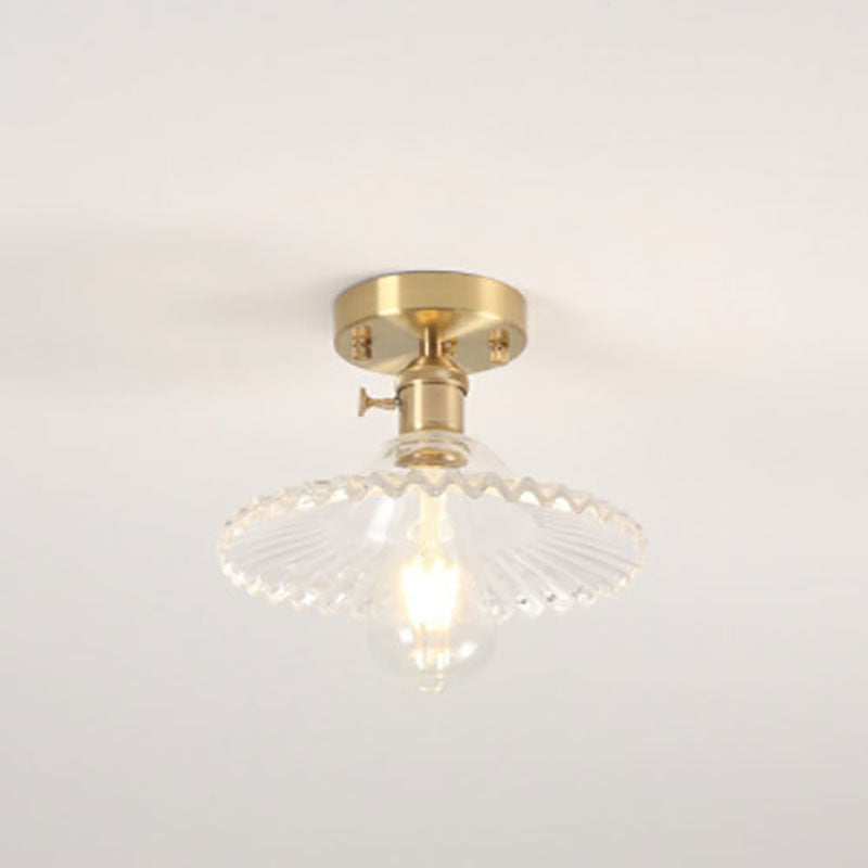 Vintage Glass Iron Lotus Semi-Flush Mount Ceiling Light