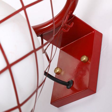 Modern Art Deco Kids Iron Glass Basketball Hoop 1-Light Wall Sconce Lamp Bedroom Lighting Decorative Fixture Adjustable Sports Theme Room Decor Playful Nightlight for Boys Girls Unique Design Fun Basketball Decor Wall Light