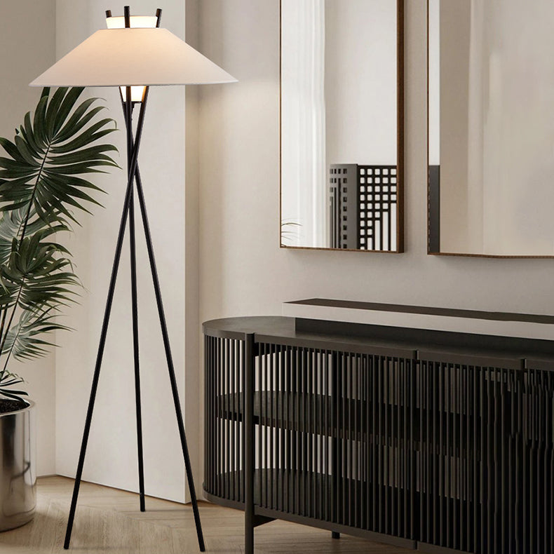 Contemporary Semi-Tapered Fabric Shade Iron Tripod Floor Lamp for Study