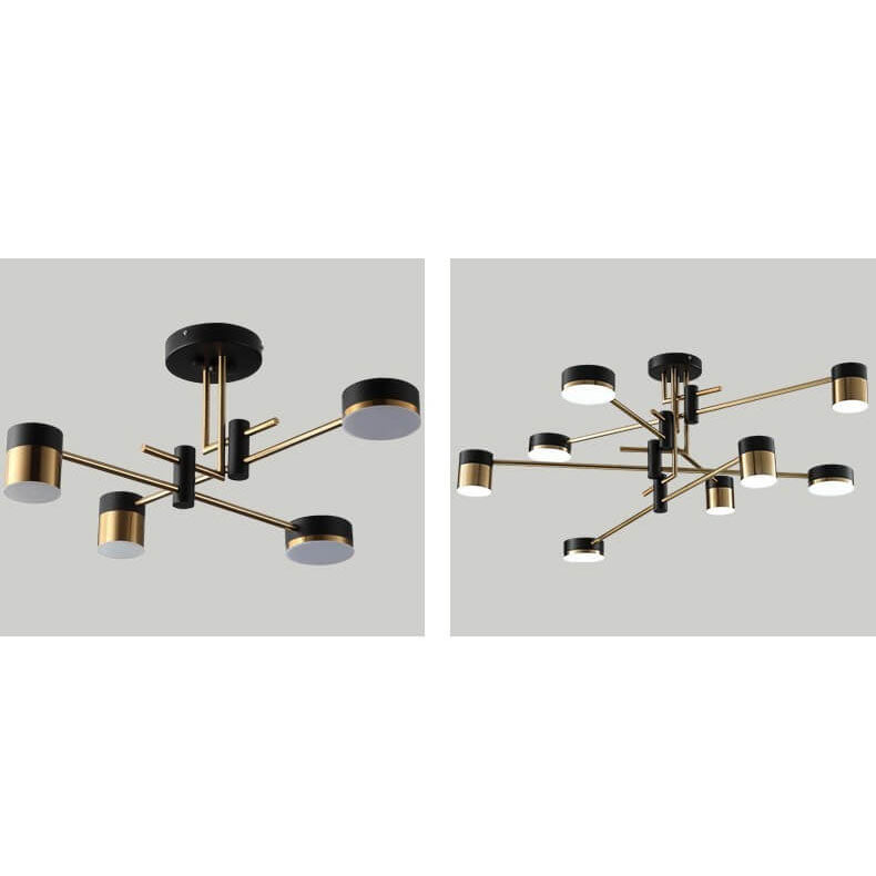 Modern Minimalist Black Gold Semi-Flush Mount Light 4-8 Lights