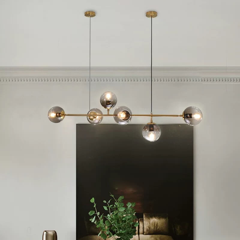 Nordic Minimalist Colorful Glass Orb 6-Light Island Chandelier
