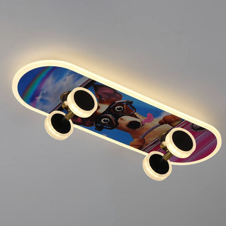 Creative Cartoon Skateboard Acrylic LED Kids Flush Mount Ceiling Light for Boys and Girls Room, Unique Cartoon Design, Bright LED Lighting, Fun Skateboard Theme, Nursery Decor, Child's Bedroom Lighting, Playroom Ceiling Fixture, Modern Light Fixture, Ener