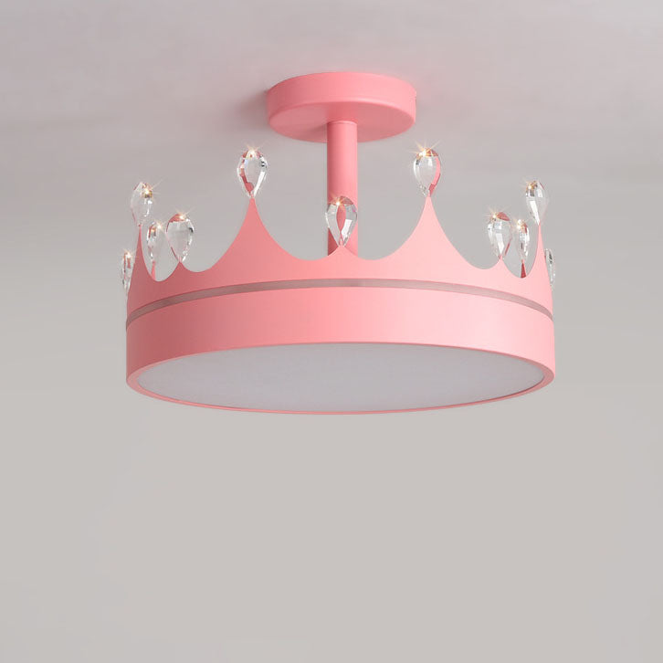 Contemporary Creative Cartoon Crown LED Kids Semi-Flush Mount Ceiling Light for Bedroom, Cute Nursery Lighting Fixture, Stylish Children's Room Decor, Energy-Efficient LED Ceiling Lamp, Modern Crown Design, Fun and Playful Kids Lighting, Bright and Cheerf