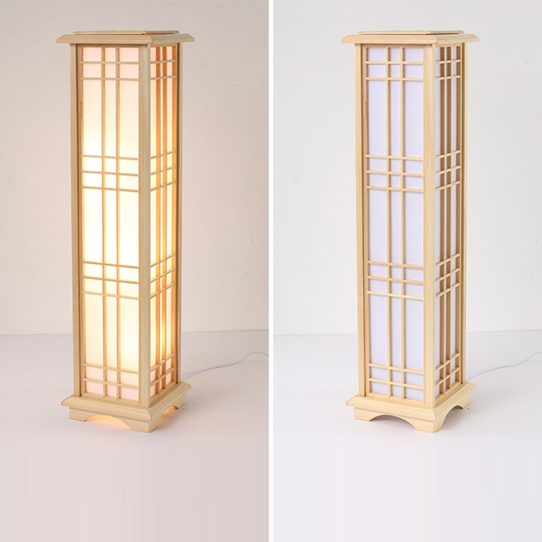 Traditional Japanese Wood Acrylic Floor Lamp - 1/2/3 Light Design for Bedroom