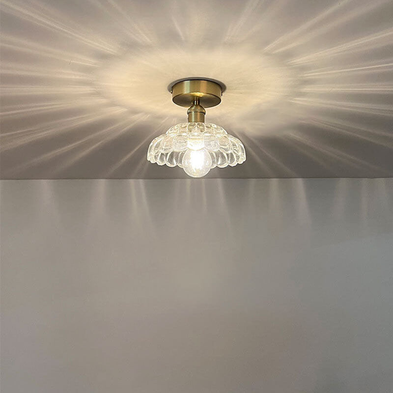 Vintage Brass Glass Dome Semi-Flush Mount Ceiling Light