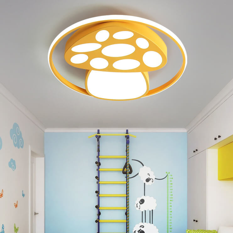 Modern Cartoon Mushroom Circle LED Kids Flush Mount Ceiling Light Creative Nursery Room Lighting Fun Colorful Design Children’s Bedroom Fixture Child-Friendly Indoor Lighting Energy-Efficient LED Ceiling Light Bright Decorative Lighting for Kids Playroom