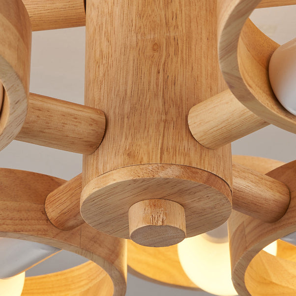 Contemporary Nordic 3/5 Light Rotatable Semi-Flush Mount Ceiling Light - Rubber Wood Design for Living Room