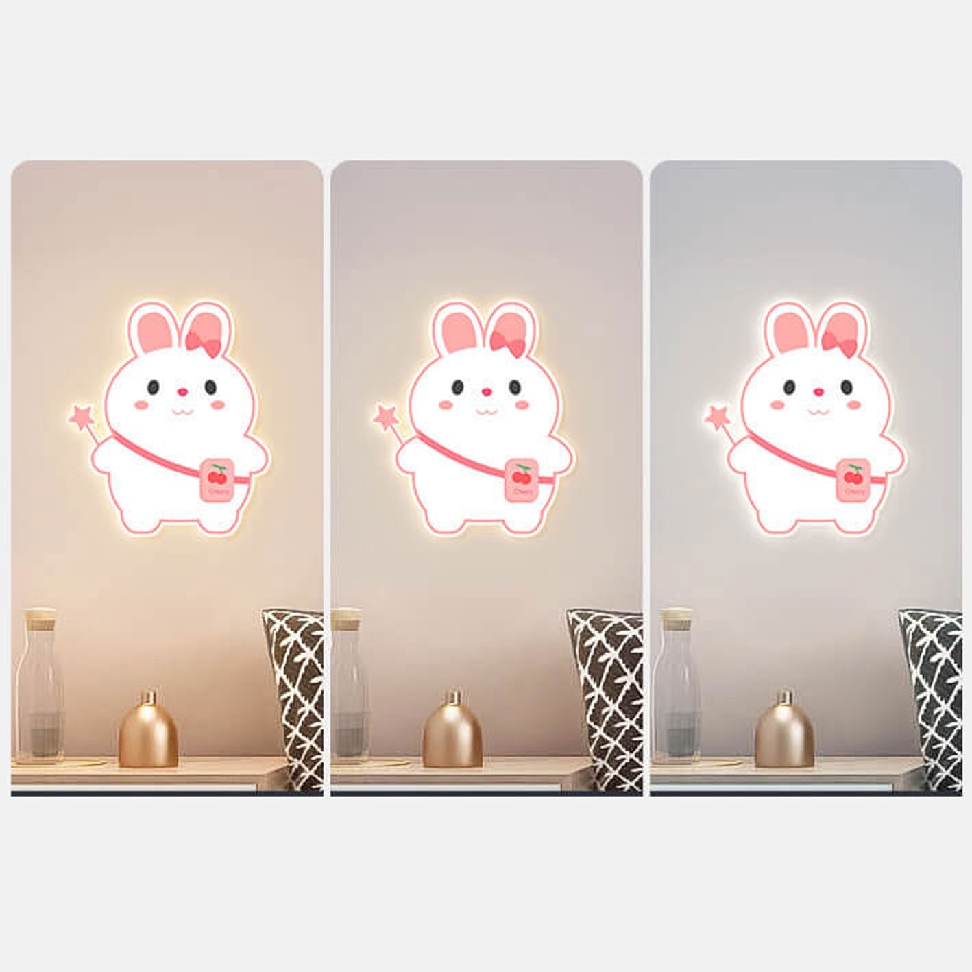 Creative Cartoon Rabbit Unicorn Kids LED Wall Sconce Lamp Night Light for Nursery Bedroom Home Decor Cute Animal Design Battery Operated Soft Glow Accent Light for Children's Room Playroom Wall Decor Gifts for Kids