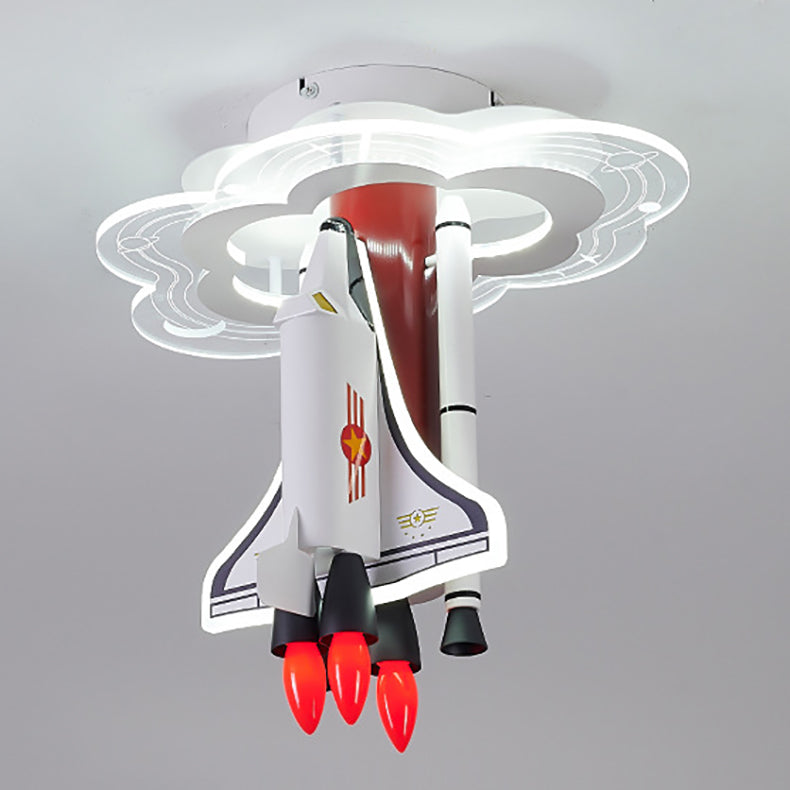 Contemporary Creative Iron Cartoon Aerospace Rocket Acrylic LED Kids Flush Mount Ceiling Light for Living Room, Playroom, Nursery, Modern Children's Lighting Fixture, Space-Themed Home Decor, Adjustable Brightness, Energy Efficient Kids Room Accessories